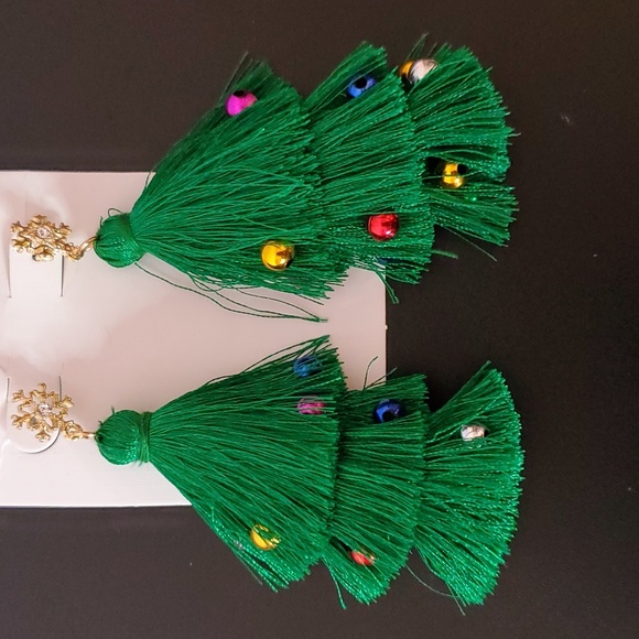 Pierced Christmas Tree Tassel Earrings - Picture 3 of 3
